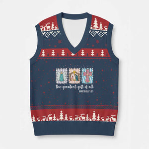 Christian Christmas V-Neck Knit Sweater Vest The Greatest Gift Of All Jesus Nativity Scene TS11 Navy Red Print Your Wear