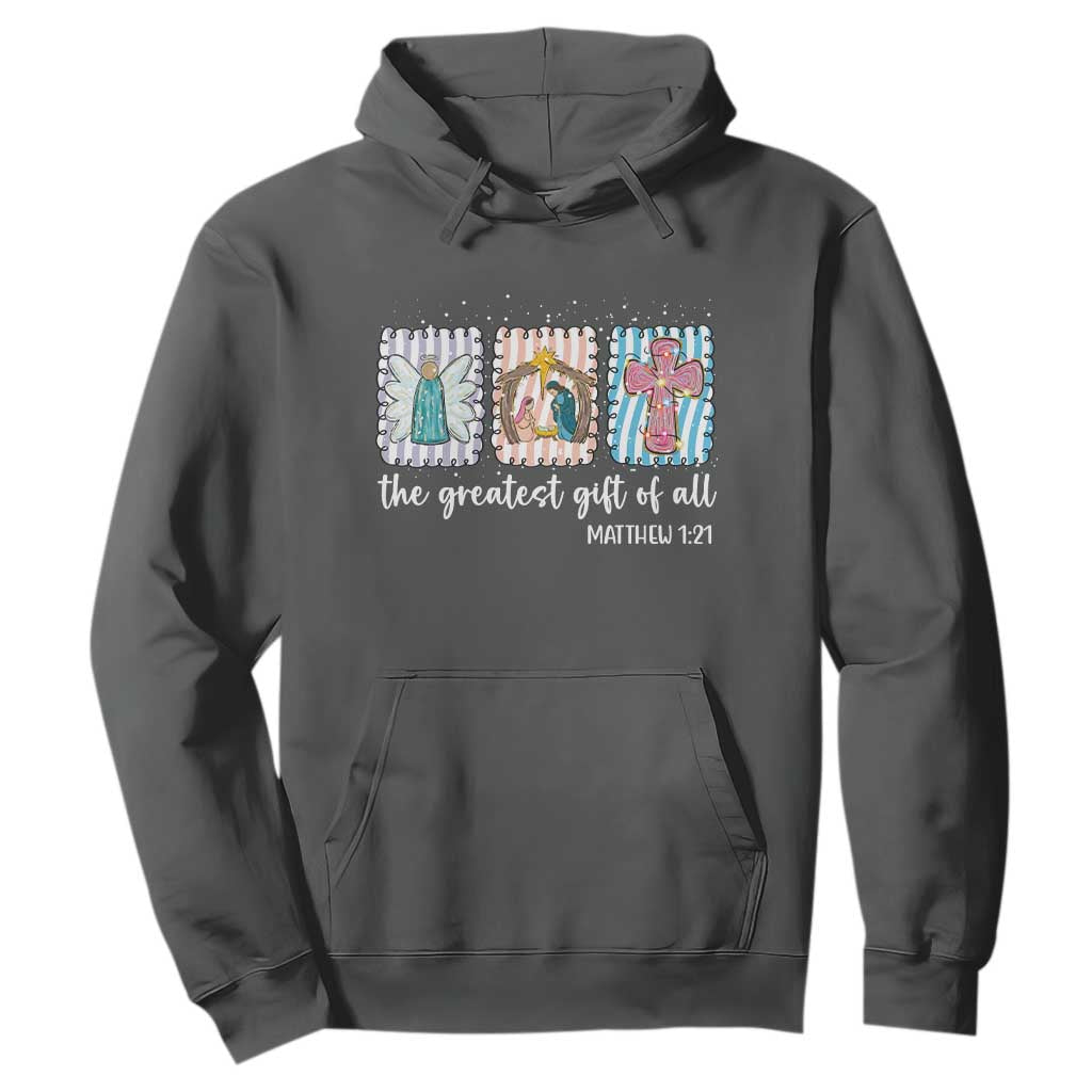 Christian Christmas Hoodie The Greatest Gift Of All Jesus Nativity Scene TS11 Dark Heather Print Your Wear