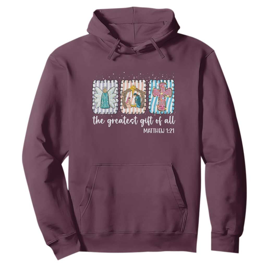 Christian Christmas Hoodie The Greatest Gift Of All Jesus Nativity Scene TS11 Maroon Print Your Wear