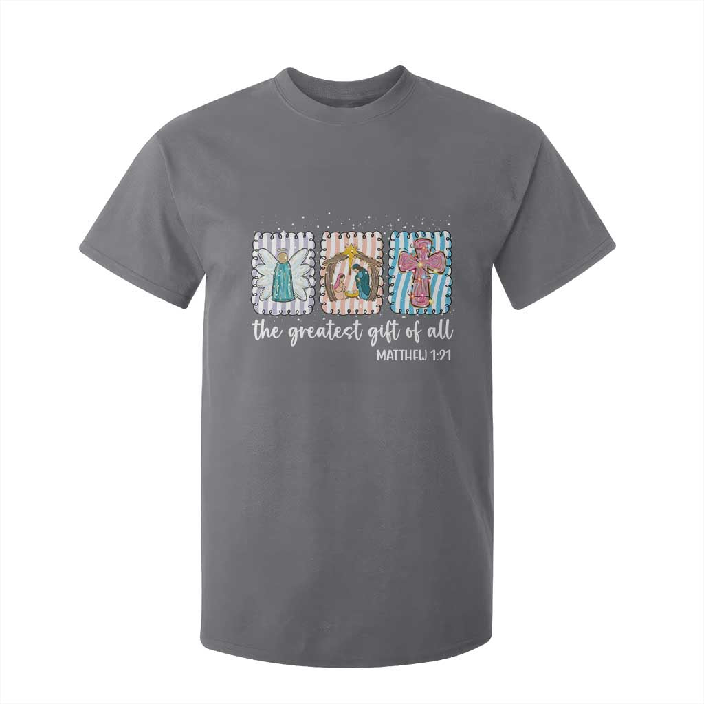 Christian Christmas T Shirt For Kid The Greatest Gift Of All Jesus Nativity Scene TS11 Charcoal Print Your Wear