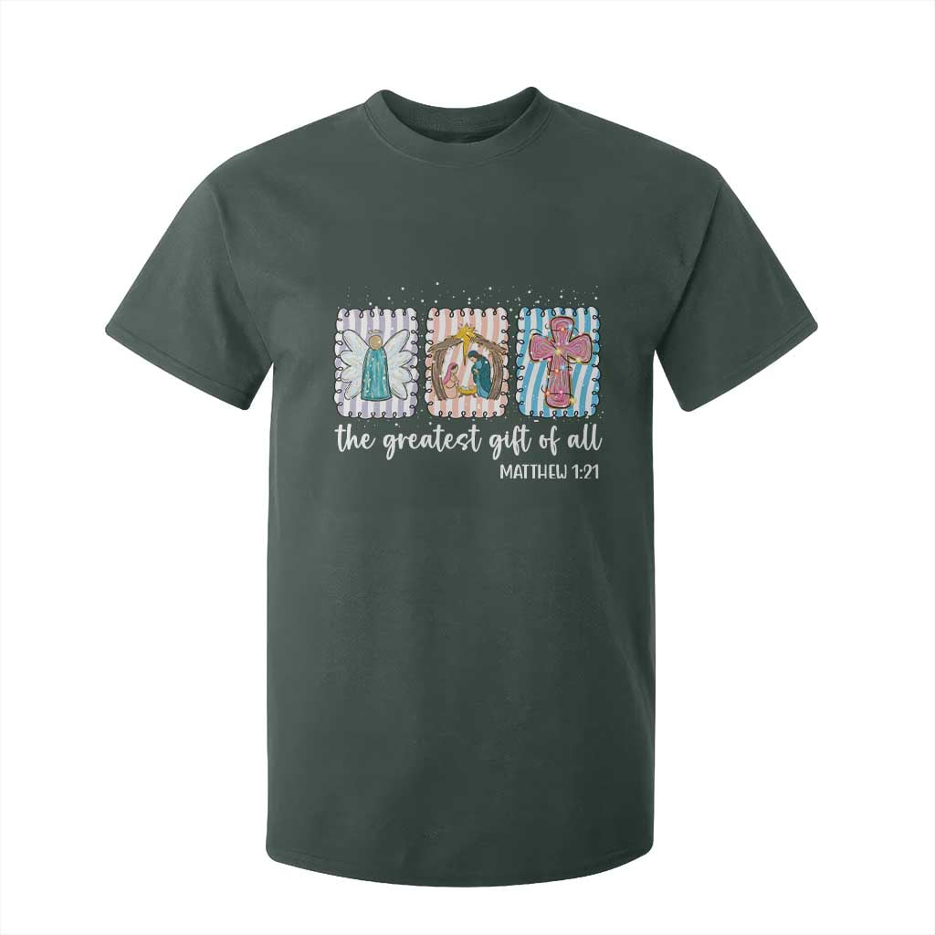 Christian Christmas T Shirt For Kid The Greatest Gift Of All Jesus Nativity Scene TS11 Dark Forest Green Print Your Wear
