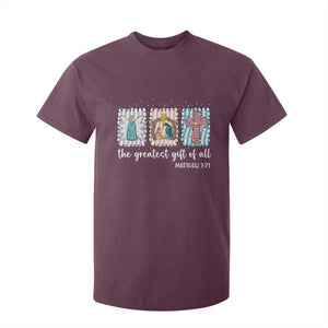 Christian Christmas T Shirt For Kid The Greatest Gift Of All Jesus Nativity Scene TS11 Maroon Print Your Wear