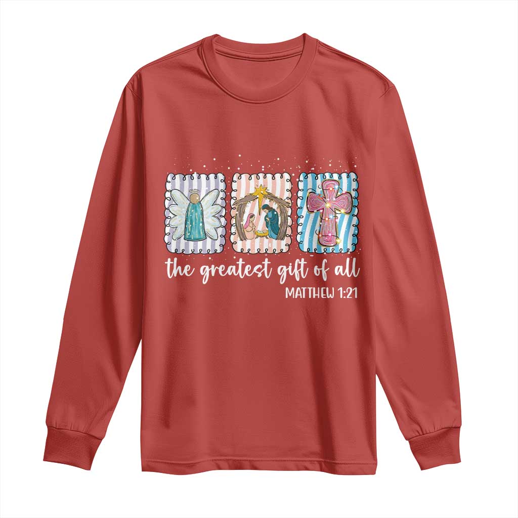 Christian Christmas Long Sleeve Shirt The Greatest Gift Of All Jesus Nativity Scene TS11 Red Print Your Wear