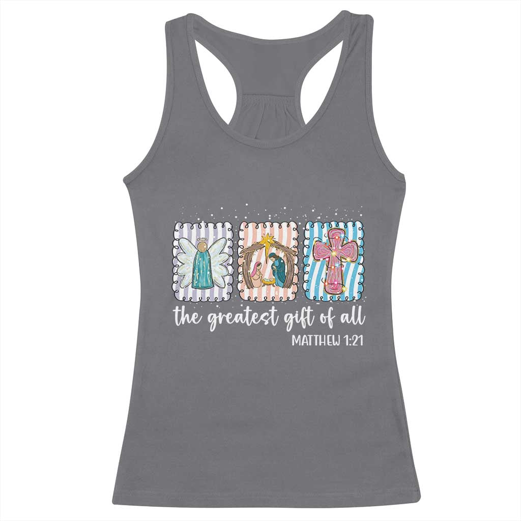 Christian Christmas Racerback Tank Top The Greatest Gift Of All Jesus Nativity Scene TS11 Charcoal Print Your Wear