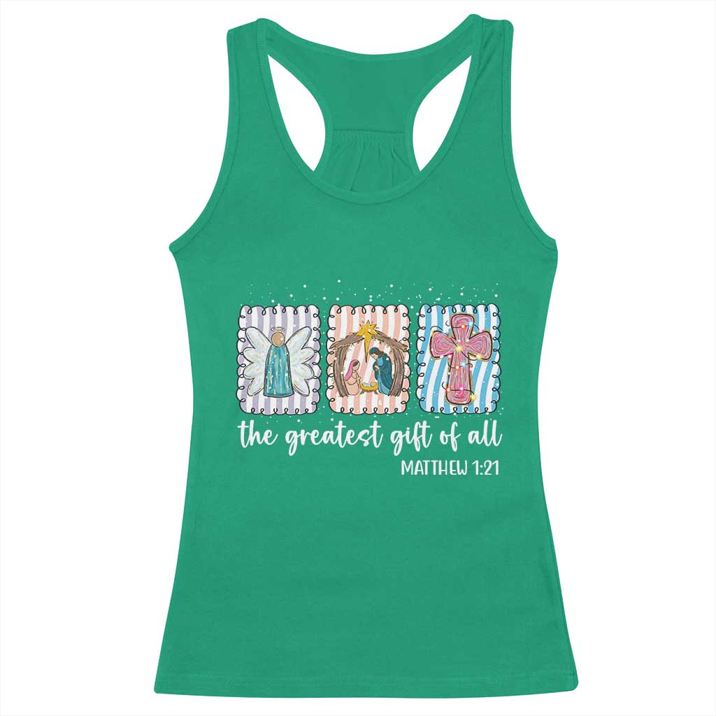 Christian Christmas Racerback Tank Top The Greatest Gift Of All Jesus Nativity Scene TS11 Irish Green Print Your Wear