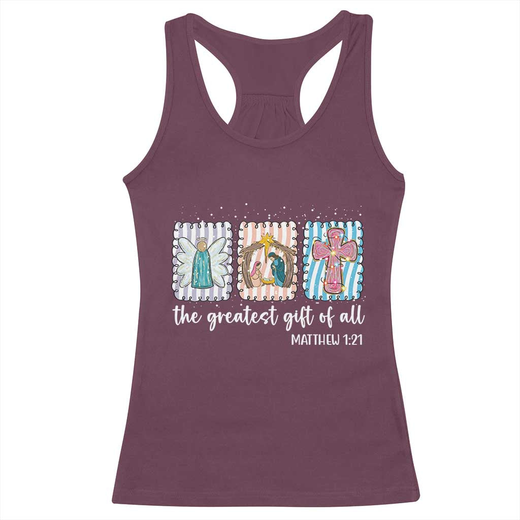 Christian Christmas Racerback Tank Top The Greatest Gift Of All Jesus Nativity Scene TS11 Maroon Print Your Wear
