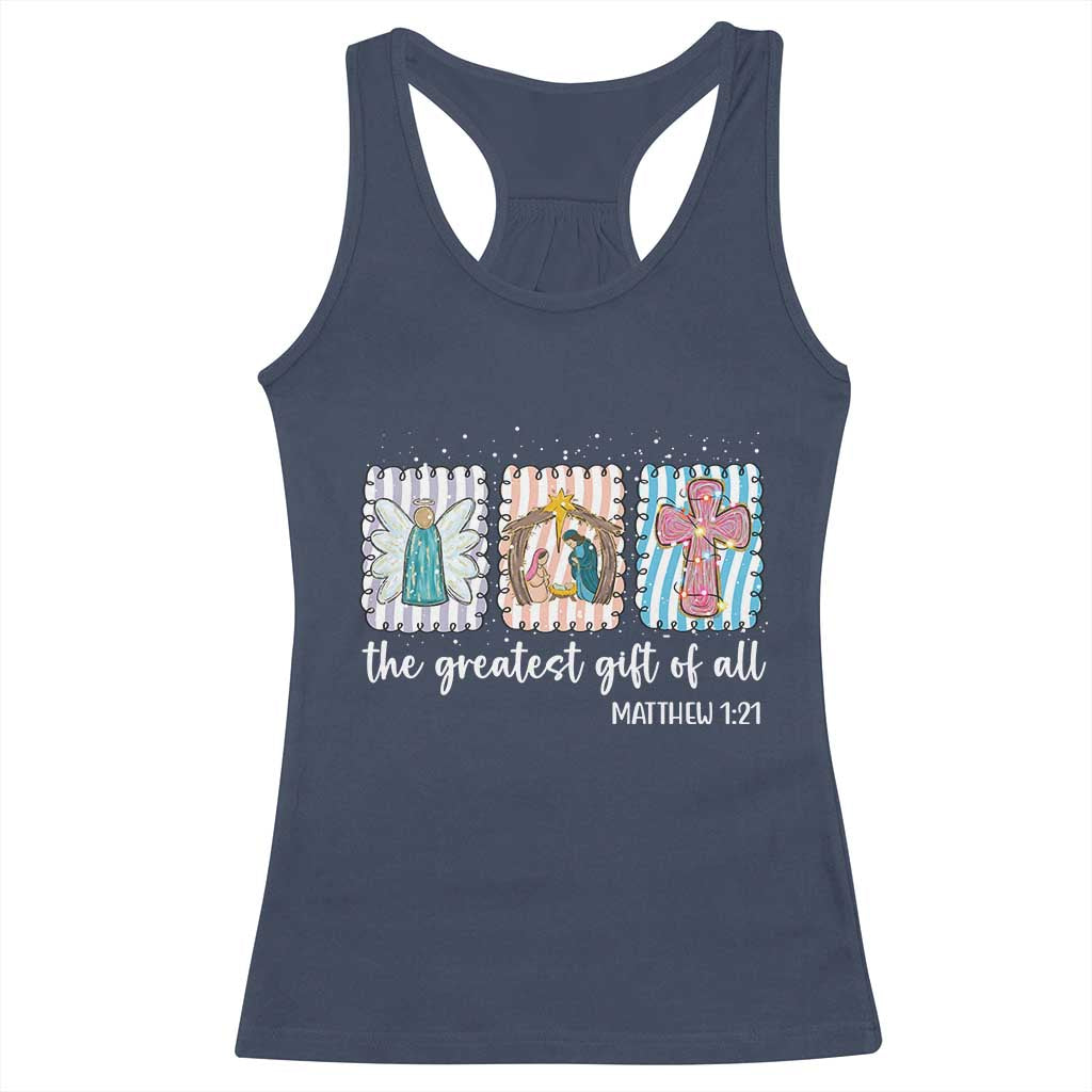 Christian Christmas Racerback Tank Top The Greatest Gift Of All Jesus Nativity Scene TS11 Navy Print Your Wear