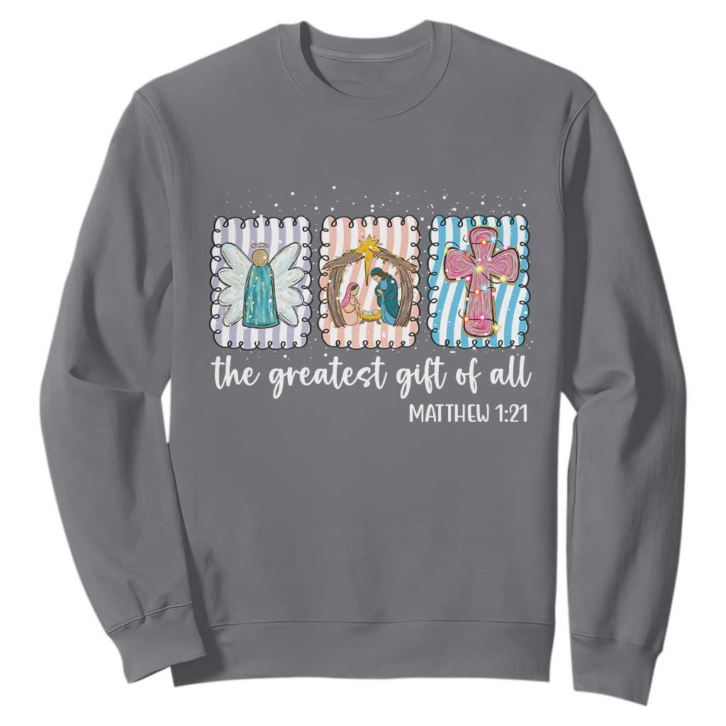 Christian Christmas Sweatshirt The Greatest Gift Of All Jesus Nativity Scene TS11 Charcoal Print Your Wear