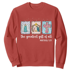 Christian Christmas Sweatshirt The Greatest Gift Of All Jesus Nativity Scene TS11 Red Print Your Wear