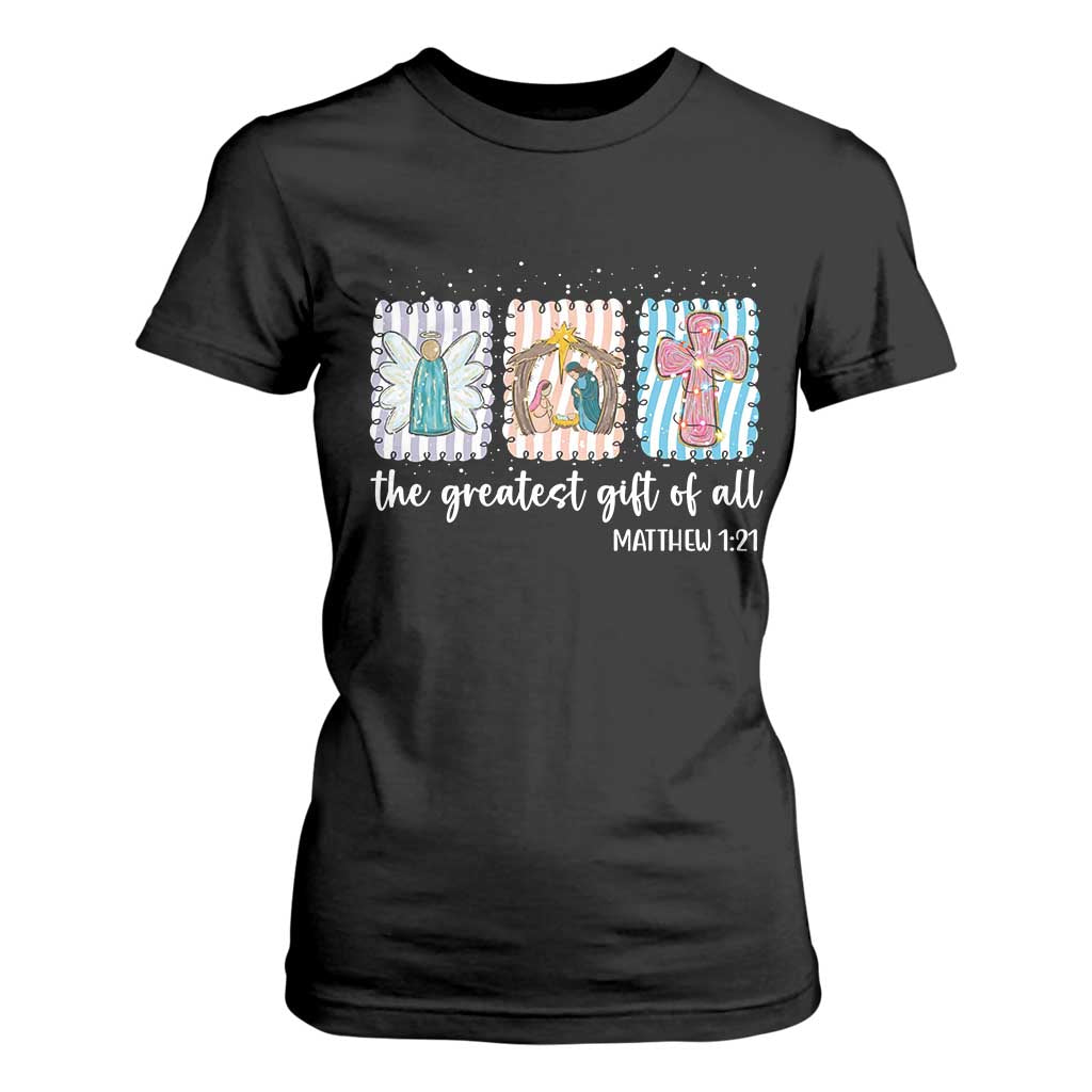 Christian Christmas T Shirt For Women The Greatest Gift Of All Jesus Nativity Scene TS11 Black Print Your Wear