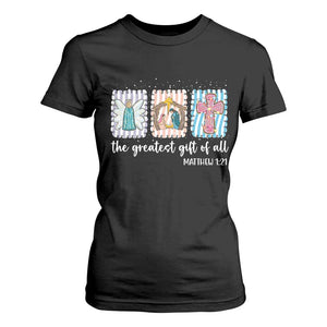 Christian Christmas T Shirt For Women The Greatest Gift Of All Jesus Nativity Scene TS11 Black Print Your Wear