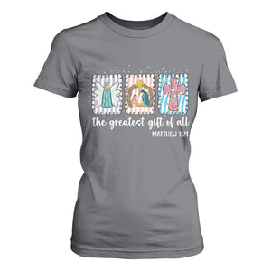 Christian Christmas T Shirt For Women The Greatest Gift Of All Jesus Nativity Scene TS11 Charcoal Print Your Wear
