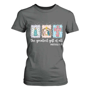 Christian Christmas T Shirt For Women The Greatest Gift Of All Jesus Nativity Scene TS11 Dark Heather Print Your Wear