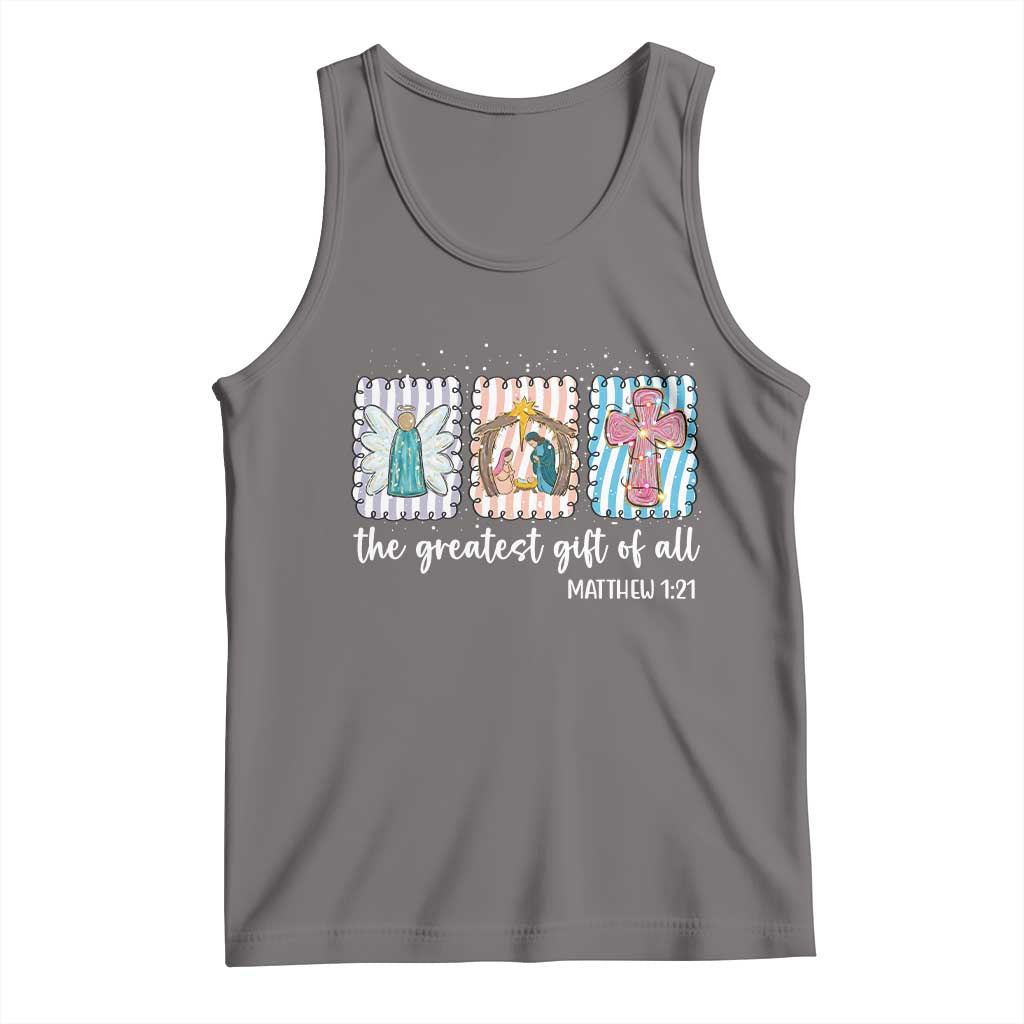 Christian Christmas Tank Top The Greatest Gift Of All Jesus Nativity Scene TS11 Deep Heather Print Your Wear