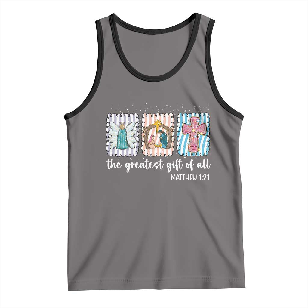 Christian Christmas Tank Top The Greatest Gift Of All Jesus Nativity Scene TS11 Deep Heather Black Print Your Wear