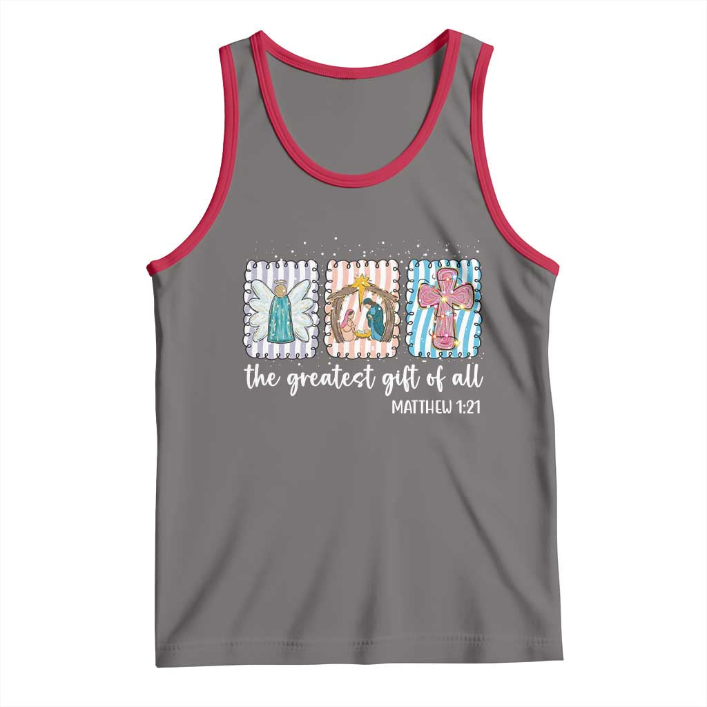 Christian Christmas Tank Top The Greatest Gift Of All Jesus Nativity Scene TS11 Deep Heather Red Print Your Wear