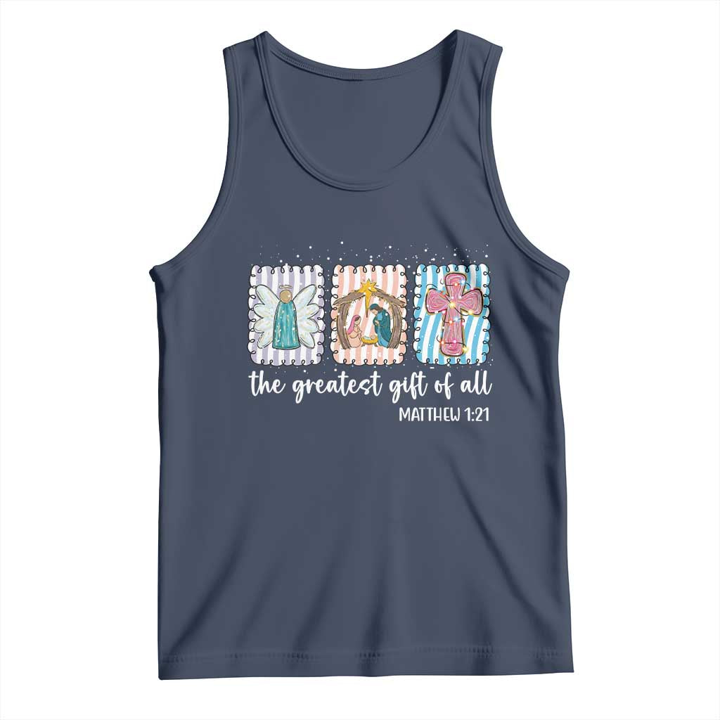 Christian Christmas Tank Top The Greatest Gift Of All Jesus Nativity Scene TS11 Navy Print Your Wear