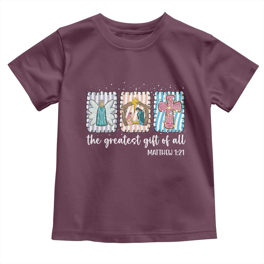 Christian Christmas Toddler T Shirt The Greatest Gift Of All Jesus Nativity Scene TS11 Maroon Print Your Wear