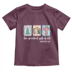 Christian Christmas Toddler T Shirt The Greatest Gift Of All Jesus Nativity Scene TS11 Maroon Print Your Wear