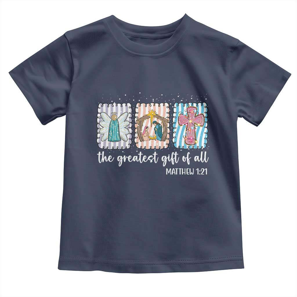Christian Christmas Toddler T Shirt The Greatest Gift Of All Jesus Nativity Scene TS11 Navy Print Your Wear