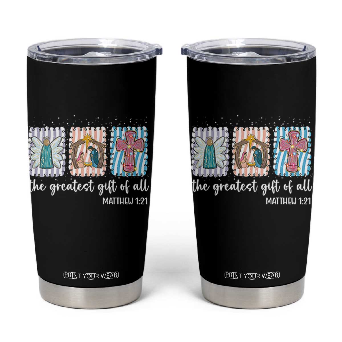 Christian Christmas Tumbler Cup The Greatest Gift Of All Jesus Nativity Scene TS11 Black Print Your Wear