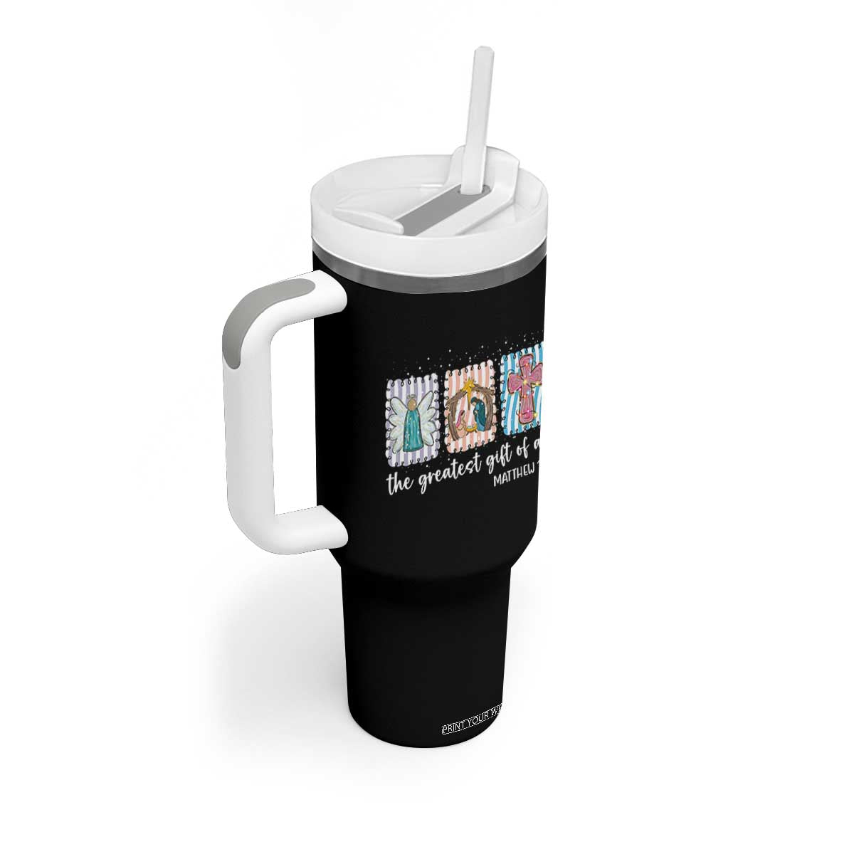 Christian Christmas Tumbler With Handle The Greatest Gift Of All Jesus Nativity Scene TS11 Print Your Wear