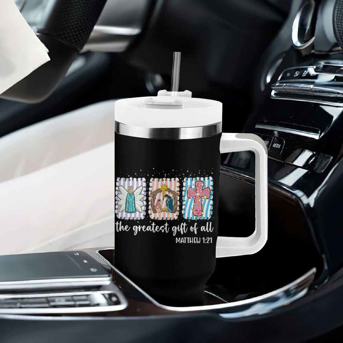 Christian Christmas Tumbler With Handle The Greatest Gift Of All Jesus Nativity Scene TS11 Print Your Wear