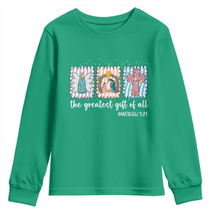 Christian Christmas Youth Sweatshirt The Greatest Gift Of All Jesus Nativity Scene TS11 Irish Green Print Your Wear