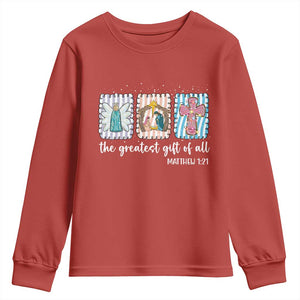 Christian Christmas Youth Sweatshirt The Greatest Gift Of All Jesus Nativity Scene TS11 Red Print Your Wear