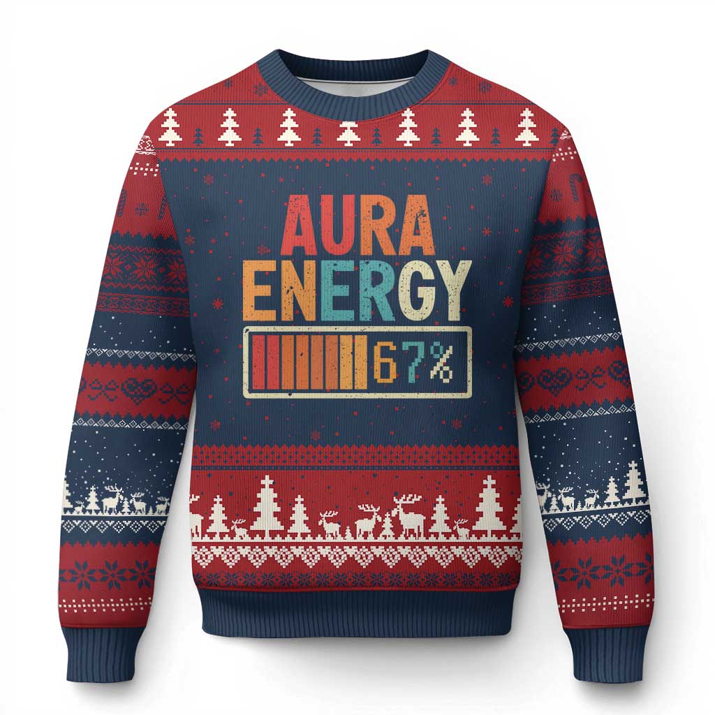 Funny Aura Energy At 67 Ugly Christmas Sweater Six Seven Meme Gen Alpha Slang TS11 Navy Red Print Your Wear