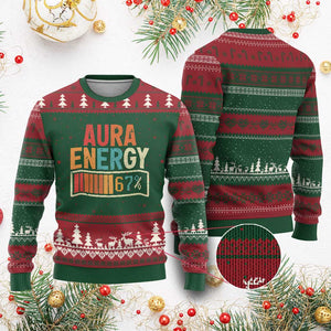 Funny Aura Energy At 67 Ugly Christmas Sweater Six Seven Meme Gen Alpha Slang - Print Your Wear