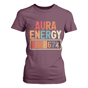 Funny Aura Energy At 67 T Shirt For Women Six Seven Meme Gen Alpha Slang TS11 Maroon Print Your Wear