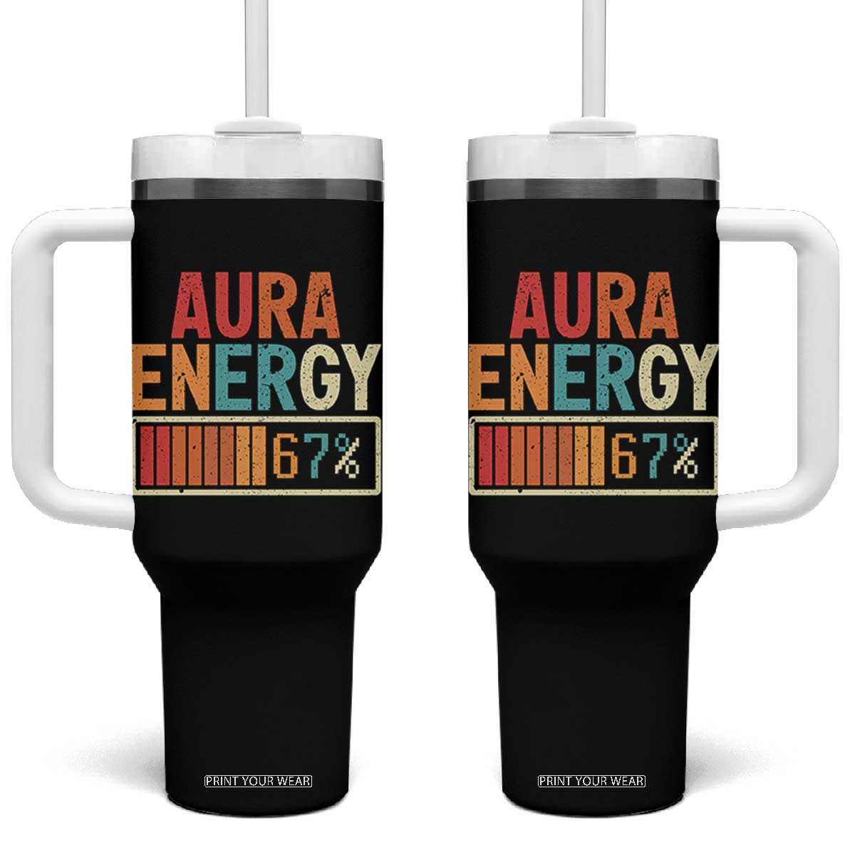 Funny Aura Energy At 67 Tumbler With Handle Six Seven Meme Gen Alpha Slang TS11 One Size: 40 oz Black Print Your Wear
