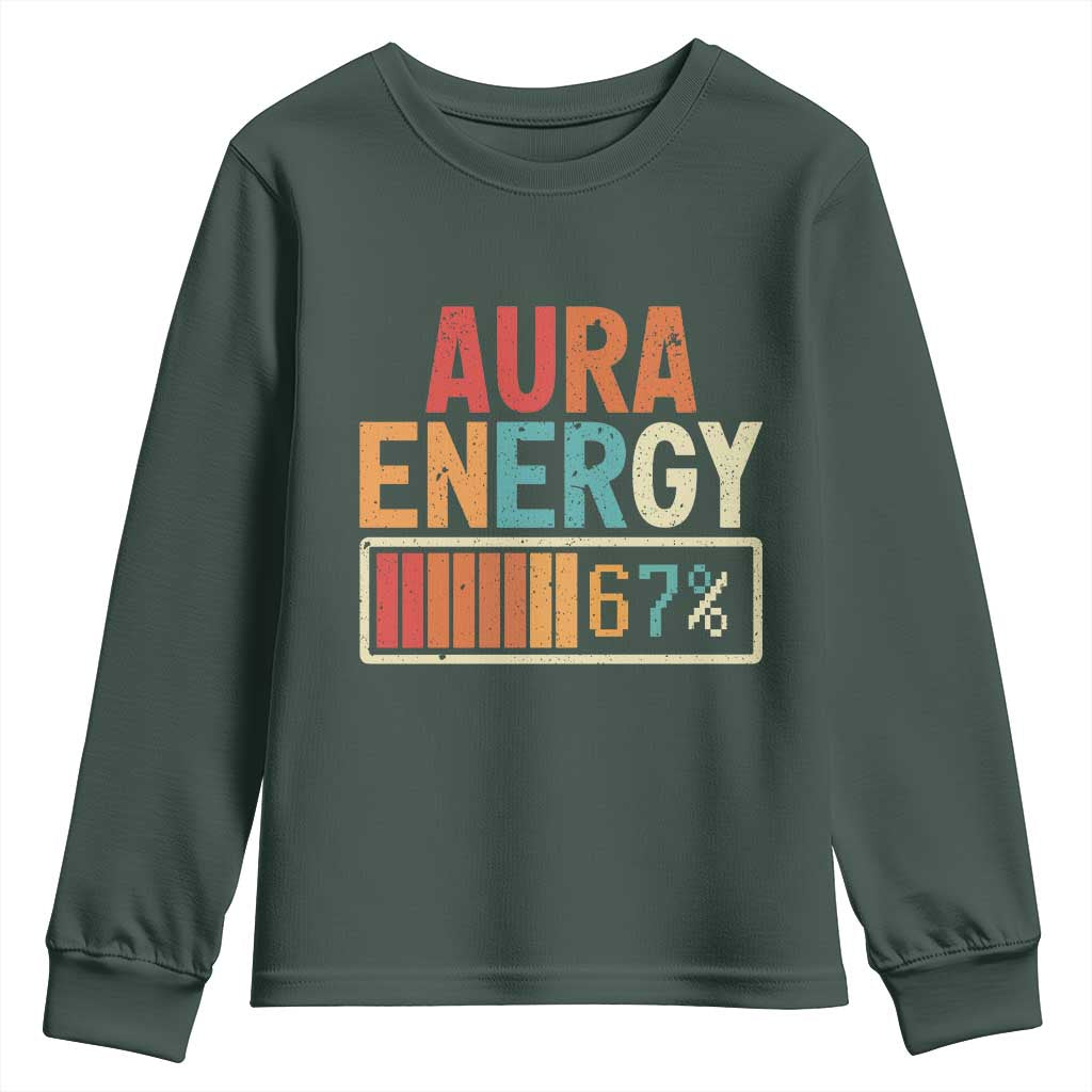 Funny Aura Energy At 67 Youth Sweatshirt Six Seven Meme Gen Alpha Slang TS11 Dark Forest Green Print Your Wear