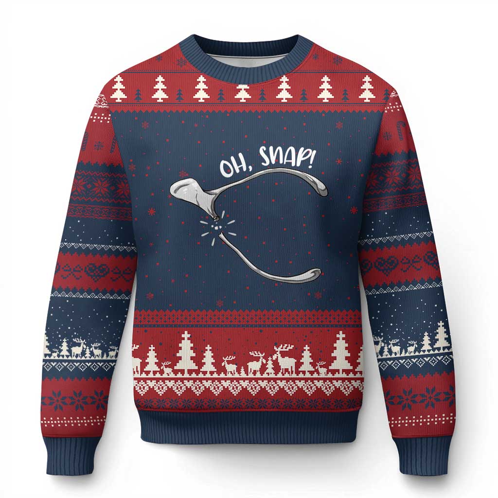 Funny Thanksgiving Oh Snap Ugly Christmas Sweater Turkey Wishbone - Print Your Wear