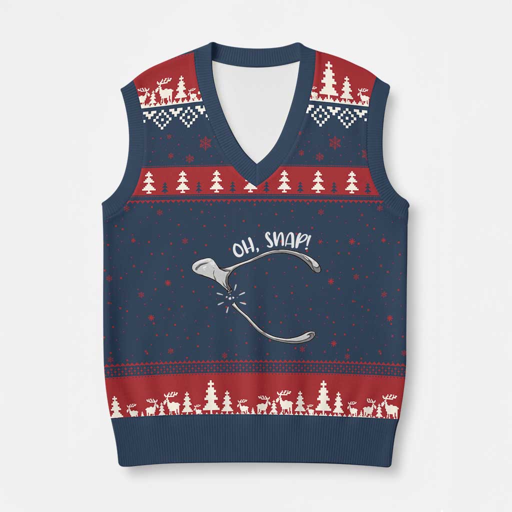 Funny Thanksgiving Oh Snap V-Neck Knit Sweater Vest Turkey Wishbone TS11 Navy Red Print Your Wear
