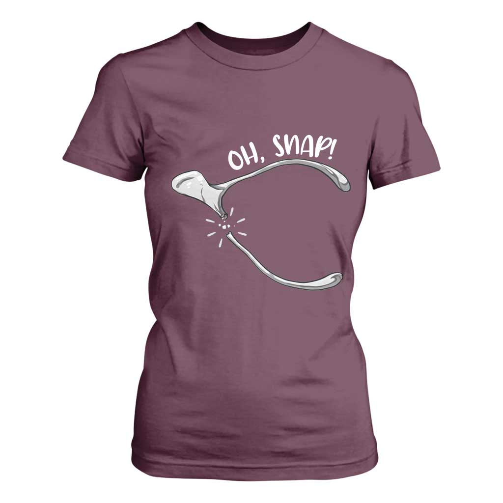 Funny Thanksgiving Oh Snap T Shirt For Women Turkey Wishbone TS11 Maroon Print Your Wear