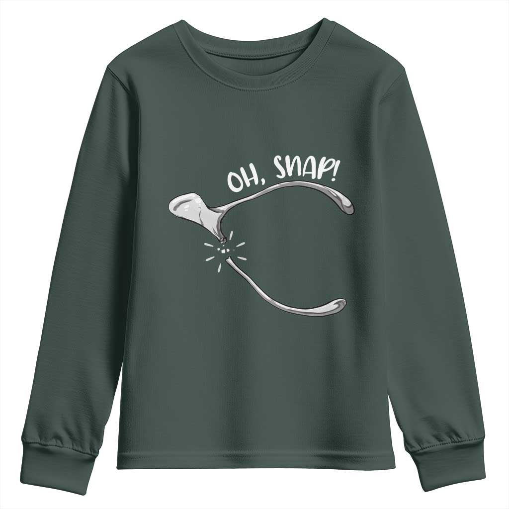 Funny Thanksgiving Oh Snap Youth Sweatshirt Turkey Wishbone TS11 Dark Forest Green Print Your Wear