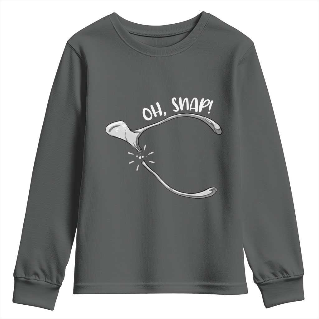 Funny Thanksgiving Oh Snap Youth Sweatshirt Turkey Wishbone TS11 Dark Heather Print Your Wear