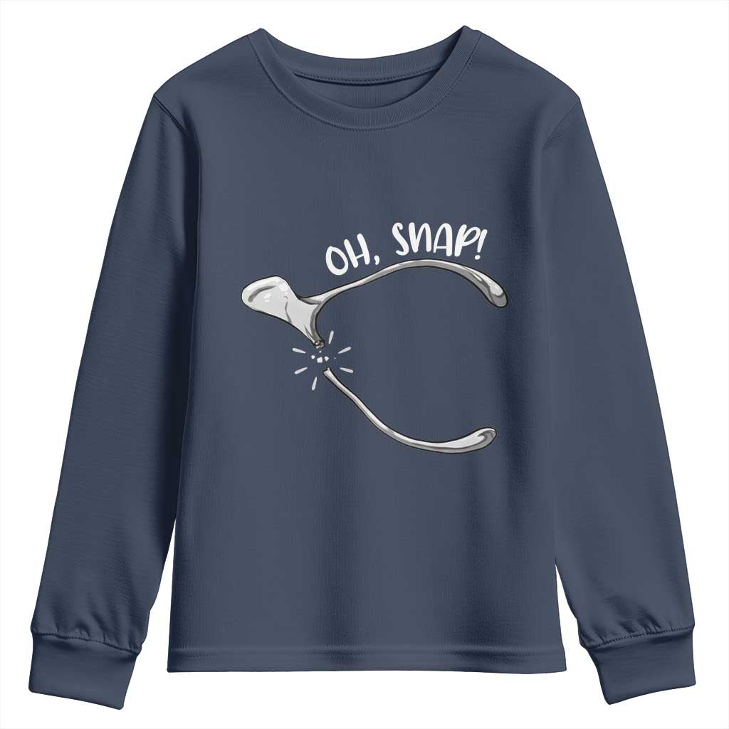 Funny Thanksgiving Oh Snap Youth Sweatshirt Turkey Wishbone TS11 Navy Print Your Wear