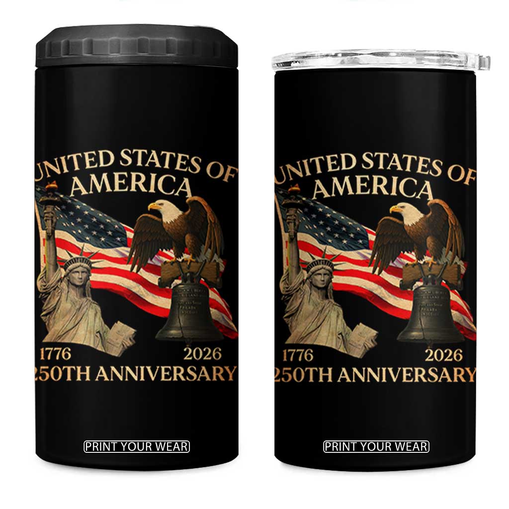 America's 250th Anniversary 4 in 1 Can Cooler Tumbler United States Of America 250th Independence Day Freedom TS11 One Size: 16 oz Black Print Your Wear