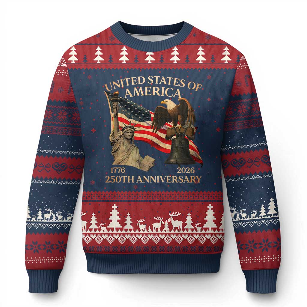 America's 250th Anniversary Ugly Christmas Sweater United States Of America 250th Independence Day Freedom TS11 Navy Red Print Your Wear