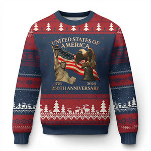 America's 250th Anniversary Ugly Christmas Sweater United States Of America 250th Independence Day Freedom TS11 Navy Red Print Your Wear