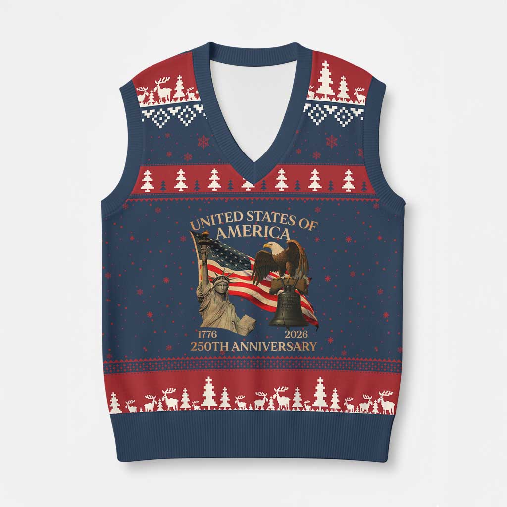 America's 250th Anniversary V-Neck Knit Sweater Vest United States Of America 250th Independence Day Freedom TS11 Navy Red Print Your Wear