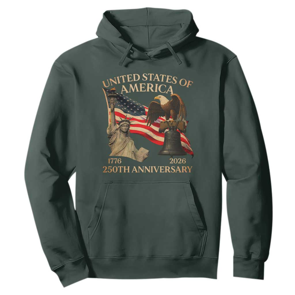 America's 250th Anniversary Hoodie United States Of America 250th Independence Day Freedom TS11 Dark Forest Green Print Your Wear