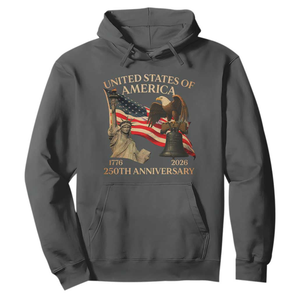 America's 250th Anniversary Hoodie United States Of America 250th Independence Day Freedom TS11 Dark Heather Print Your Wear