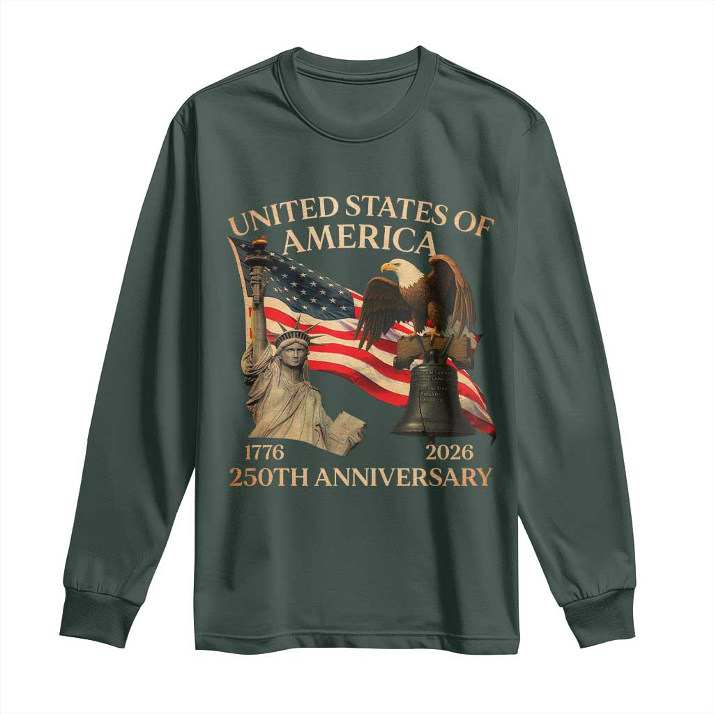 America's 250th Anniversary Long Sleeve Shirt United States Of America 250th Independence Day Freedom TS11 Dark Forest Green Print Your Wear