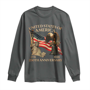 America's 250th Anniversary Long Sleeve Shirt United States Of America 250th Independence Day Freedom TS11 Dark Heather Print Your Wear