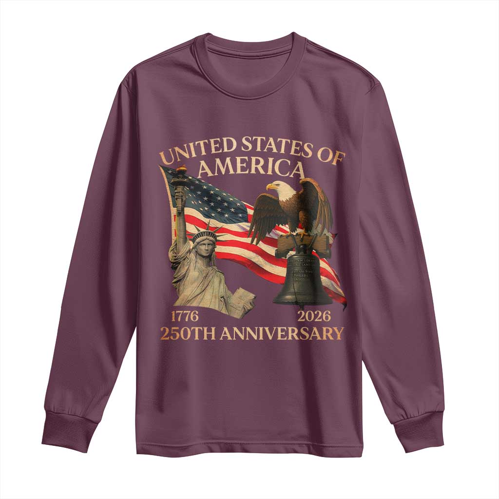 America's 250th Anniversary Long Sleeve Shirt United States Of America 250th Independence Day Freedom TS11 Maroon Print Your Wear
