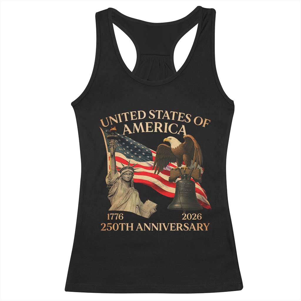 America's 250th Anniversary Racerback Tank Top United States Of America 250th Independence Day Freedom TS11 Black Print Your Wear